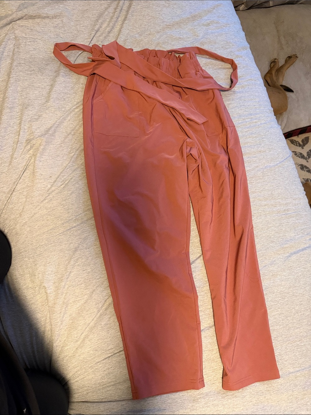 Grace Karin Rosewood High-Waist Paperbag Straight Leg Pants